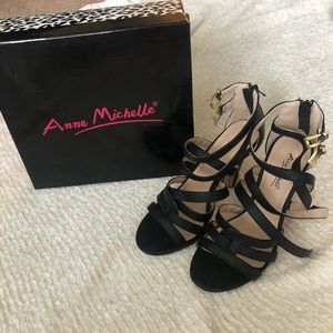 Go Jane Anne Michelle Black Stappy Heels